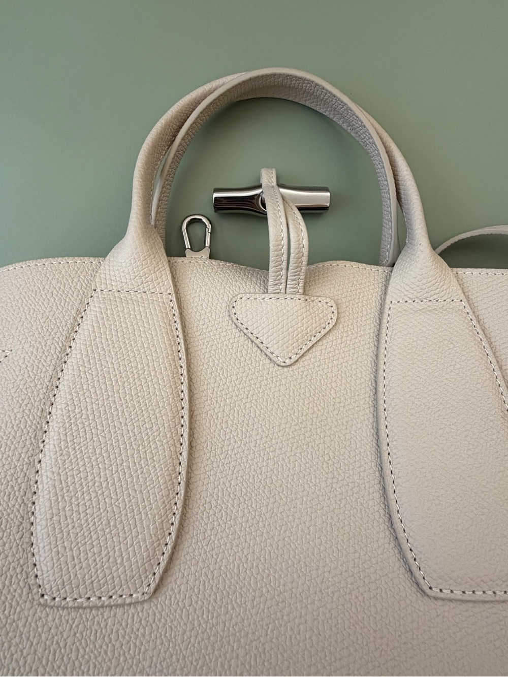 Longchamp Roseau Textured Cream Satchel with Silver Hardware - Picture 9 of 9